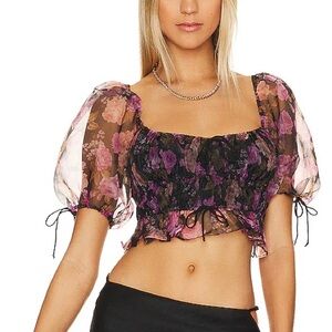 For Love & Lemons Sunshine Printed Crop Top XS